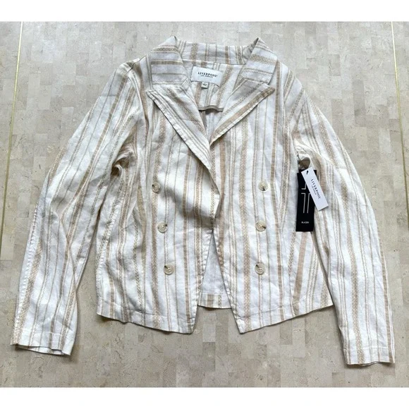 Liverpool Los Angeles Womens Open Front Blazer Jacket Cream Linen Sz L NWT - Picture 3 of 11